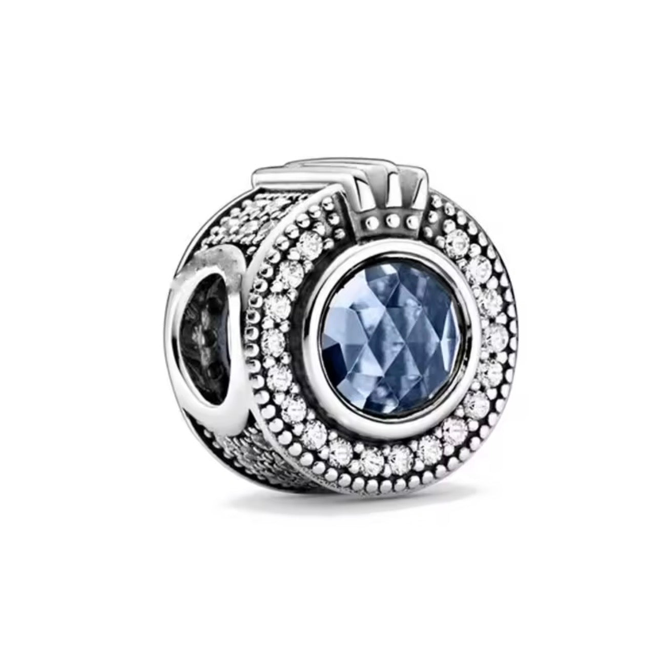 Berloque Separador Zircônia Azul Coroa Pandora