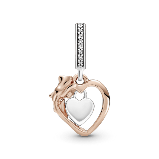 Charm Pendente Flor Rosa E Coracao