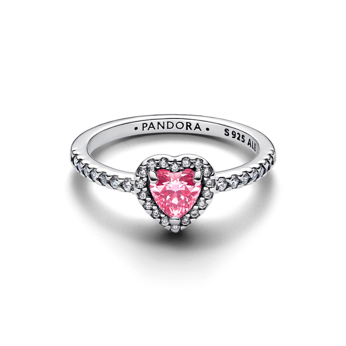 Anel Prata Coracao Rosa Brilhante Elevado
