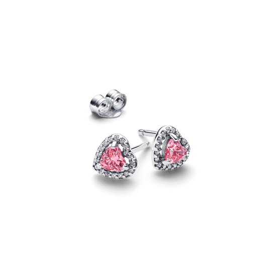 Brinco Prata Coracao Rosa Brilhante Elevado