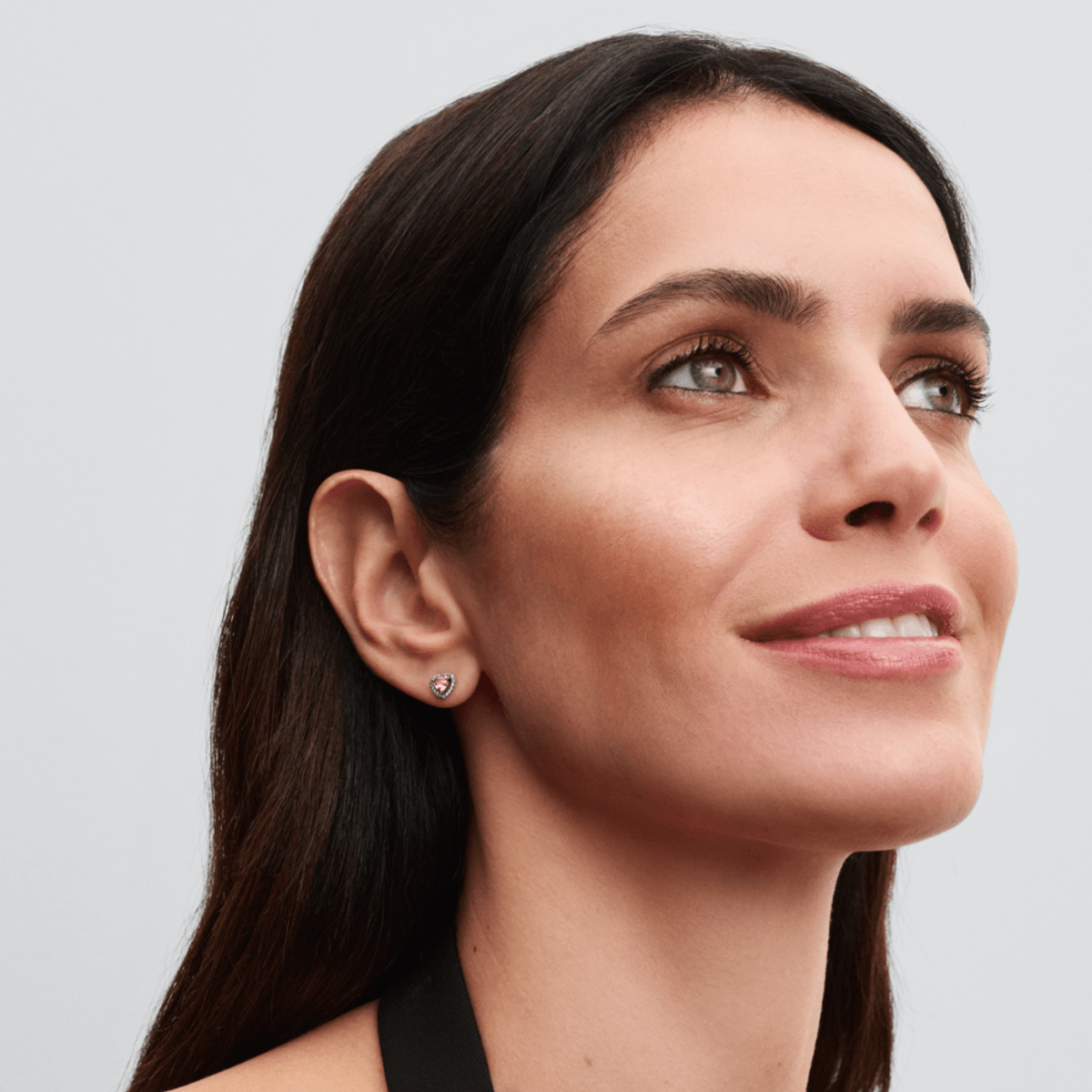 Brinco Prata Coracao Rosa Brilhante Elevado