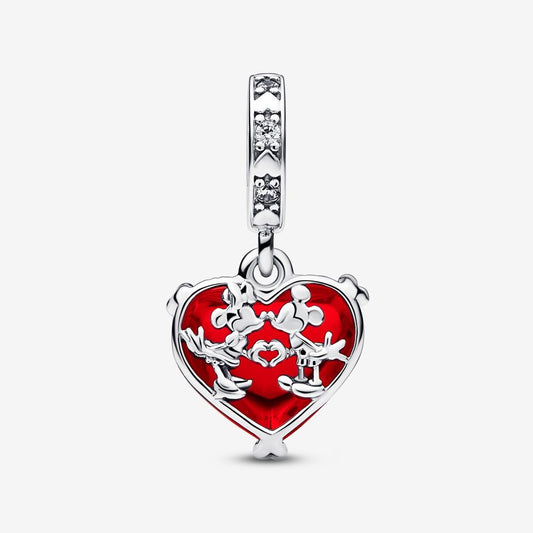 Charm Pendente Disney Mickey E Minnie Mouse Beijo Em Vidro Murano Vermelho