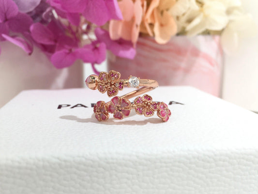 Anel Aberto de Ramo de Pessegueiro Rosa