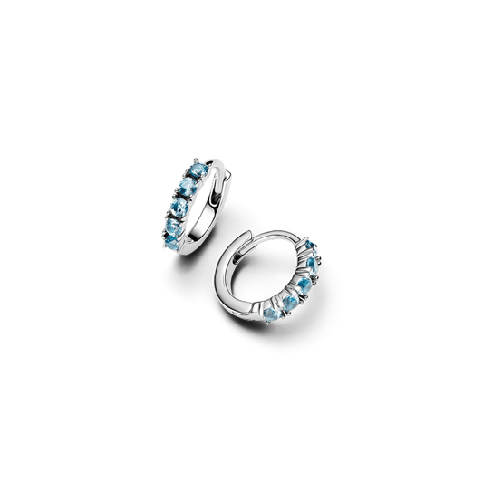 Brinco Argola Prata Media Com Cristal Azul