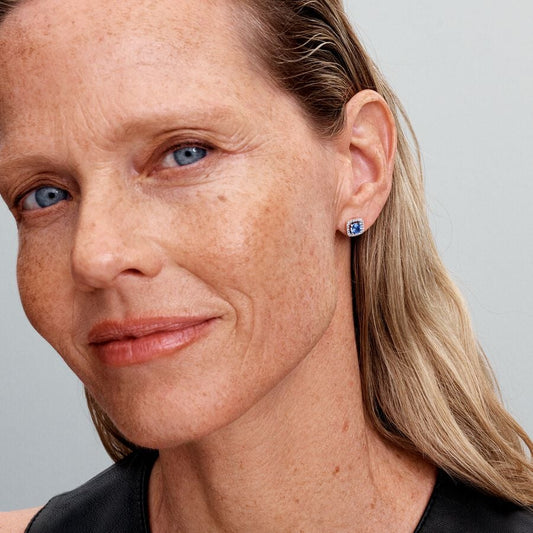 Brincos Halo Azul Quadrado Cintilante