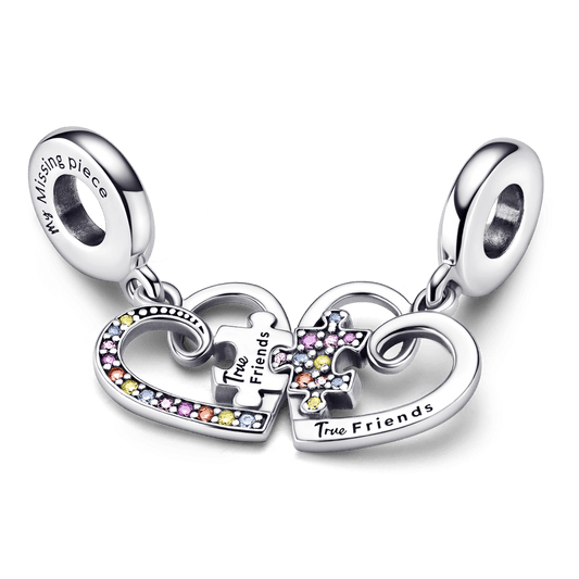 Charm Amizade Dois Coracoes em Quebra Cabeca