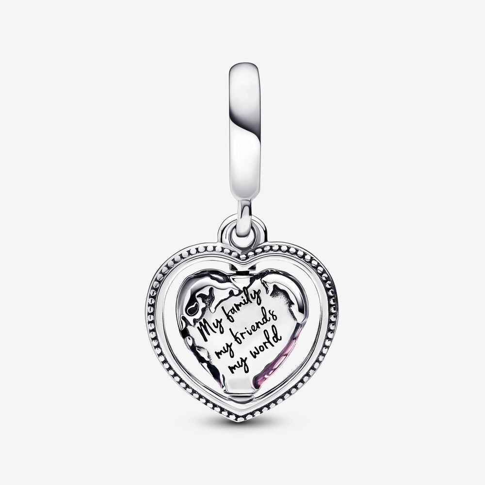 Charm Pendente Globo de Coracao Giratorio da Familia