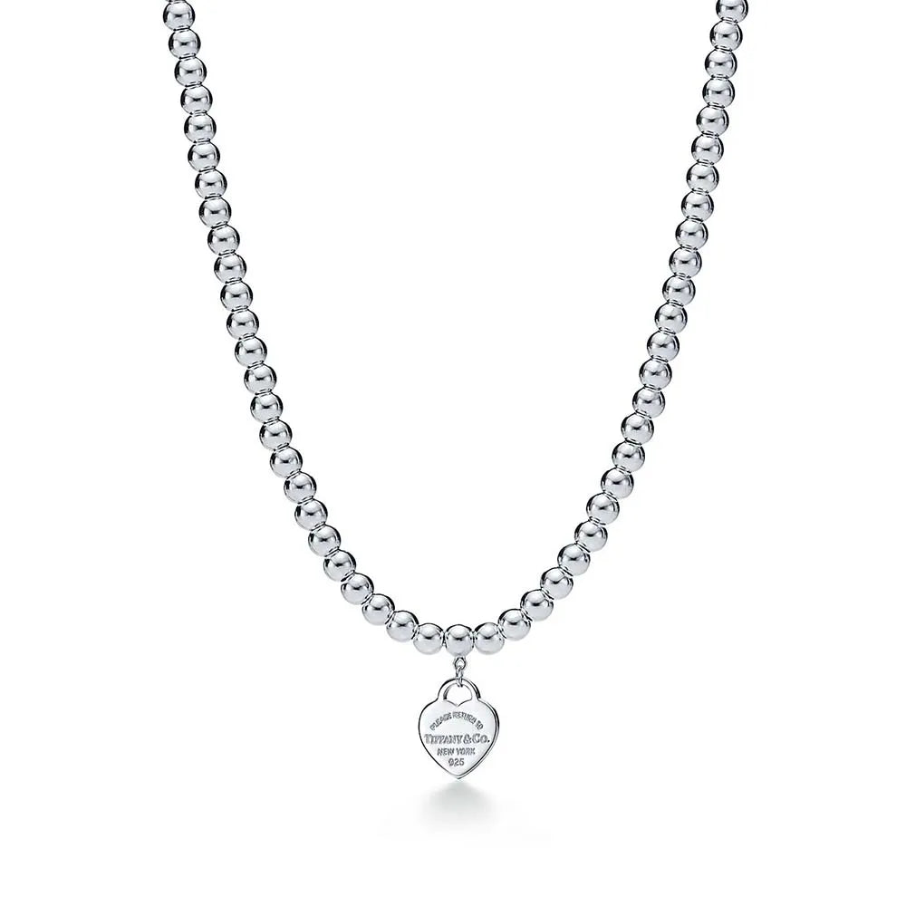 Colar de Contas com Coração Tiffany Blue® em Prata de Lei