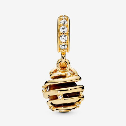 Charm Pendente Colmeia com Pedra Olho de Tigre