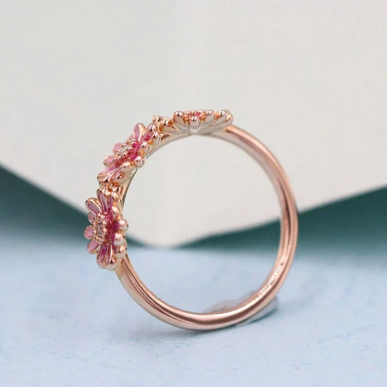 Anel Rose Trio De Margaridas Pink