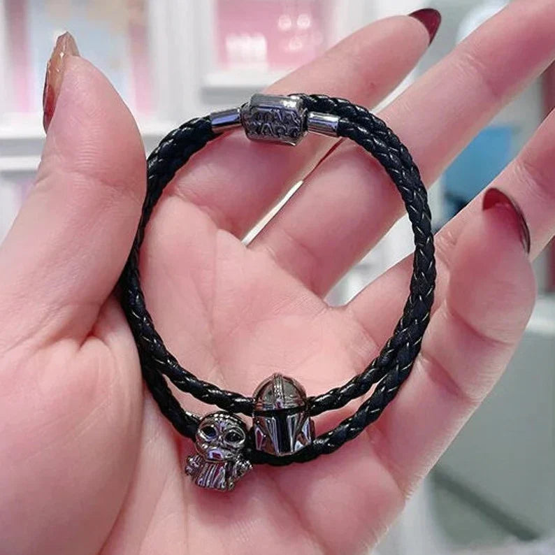 Pulseira Em Couro Preto De Fecho Star Wars The Mandalorian