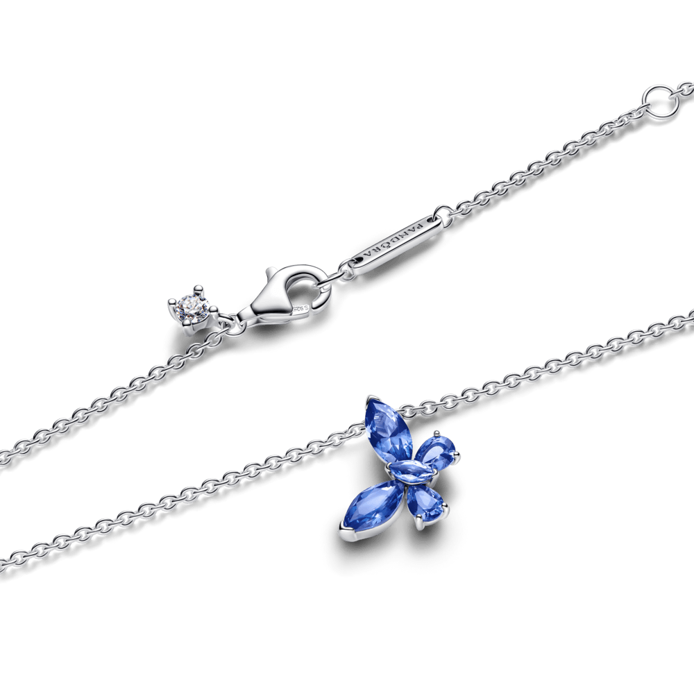 Colar De Prata Pingente Borboleta Azul Brilhante