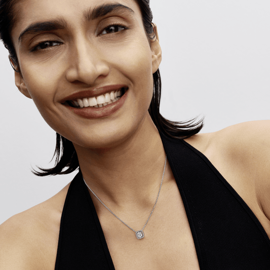 Colar De Prata Pingente Quadrado Brilhante