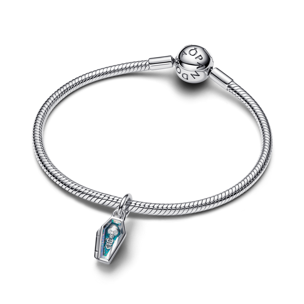 Charm Prata Esqueleto e Caixão Brilha no Escuro