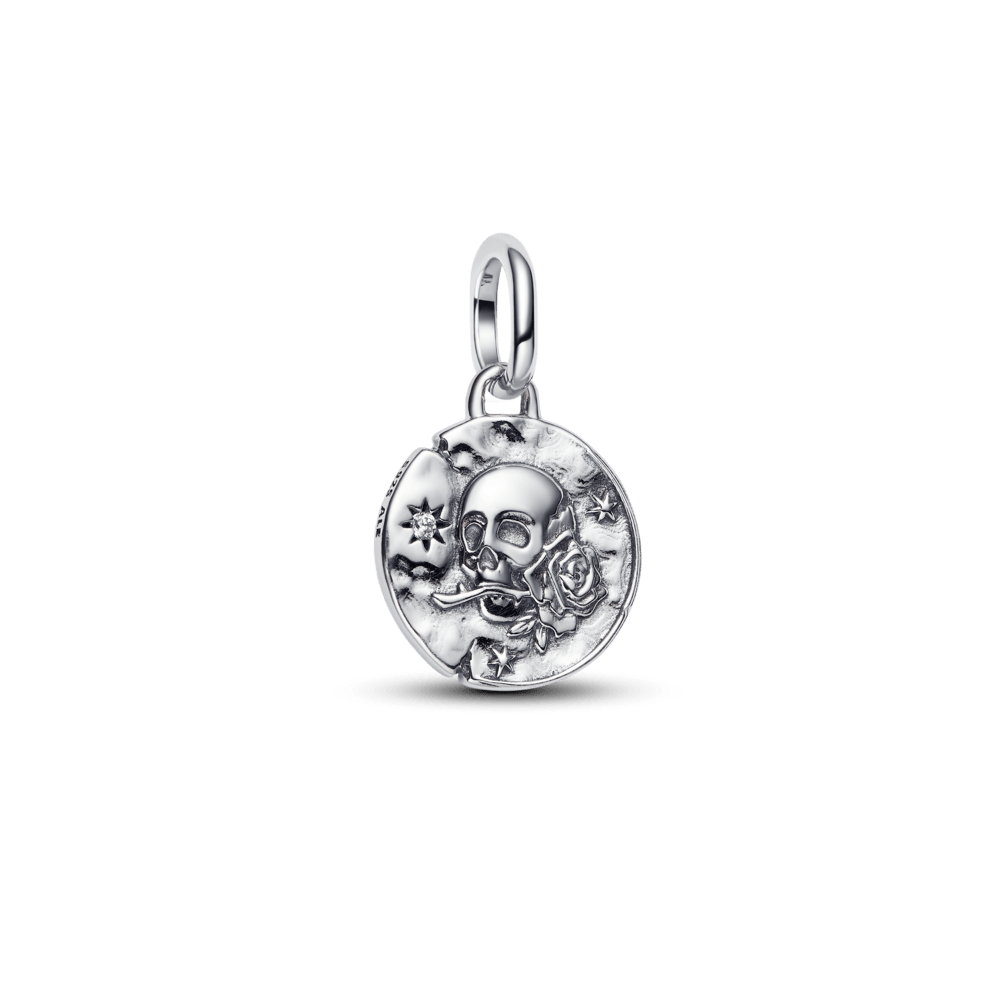 Charm Medalhão Caveira Carpe Diem Prata