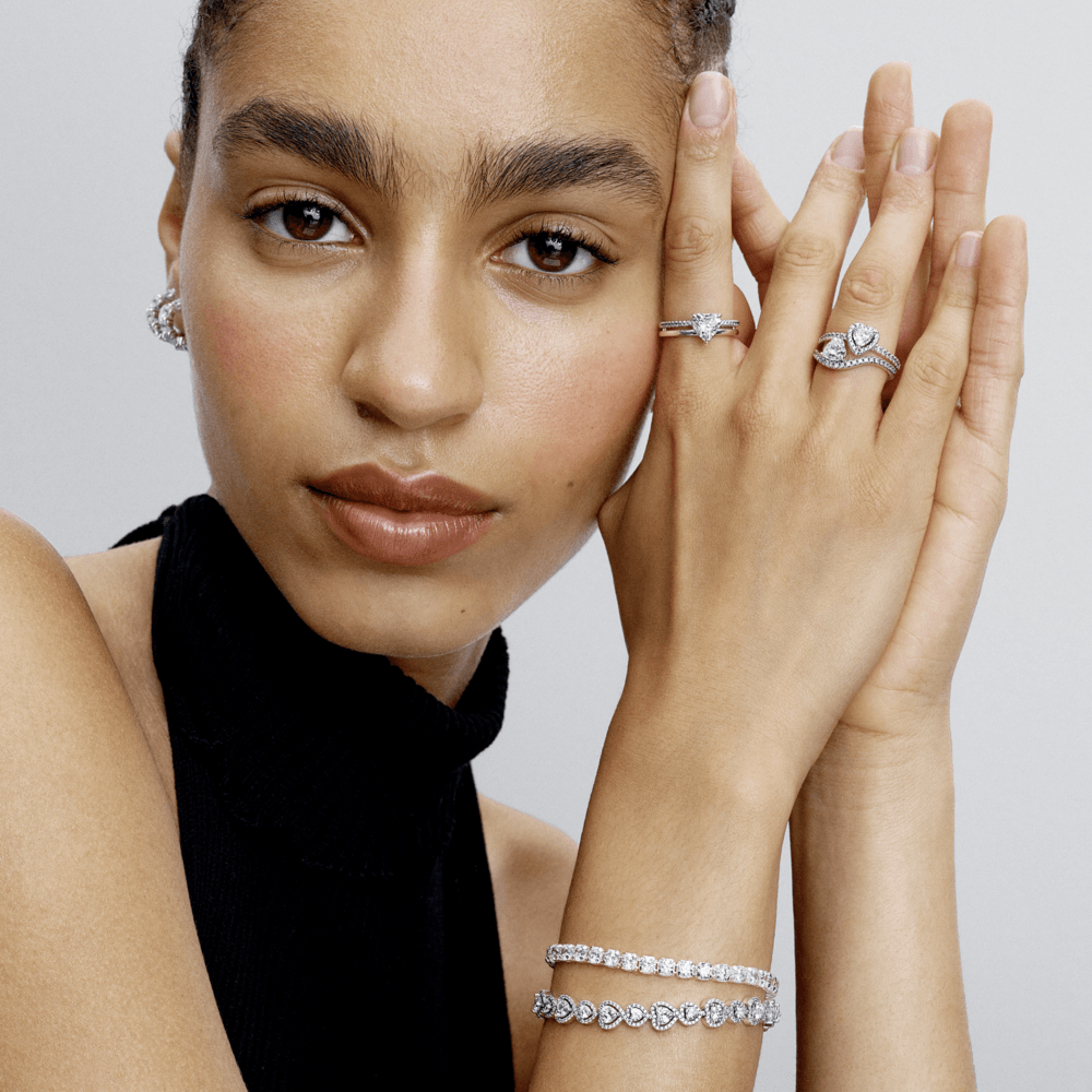 Anel Prata Coração Solitário Aliança de Aro Duplo