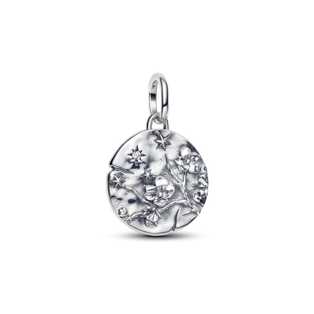 Charm Medalhão Flor De Cerejeira Prata