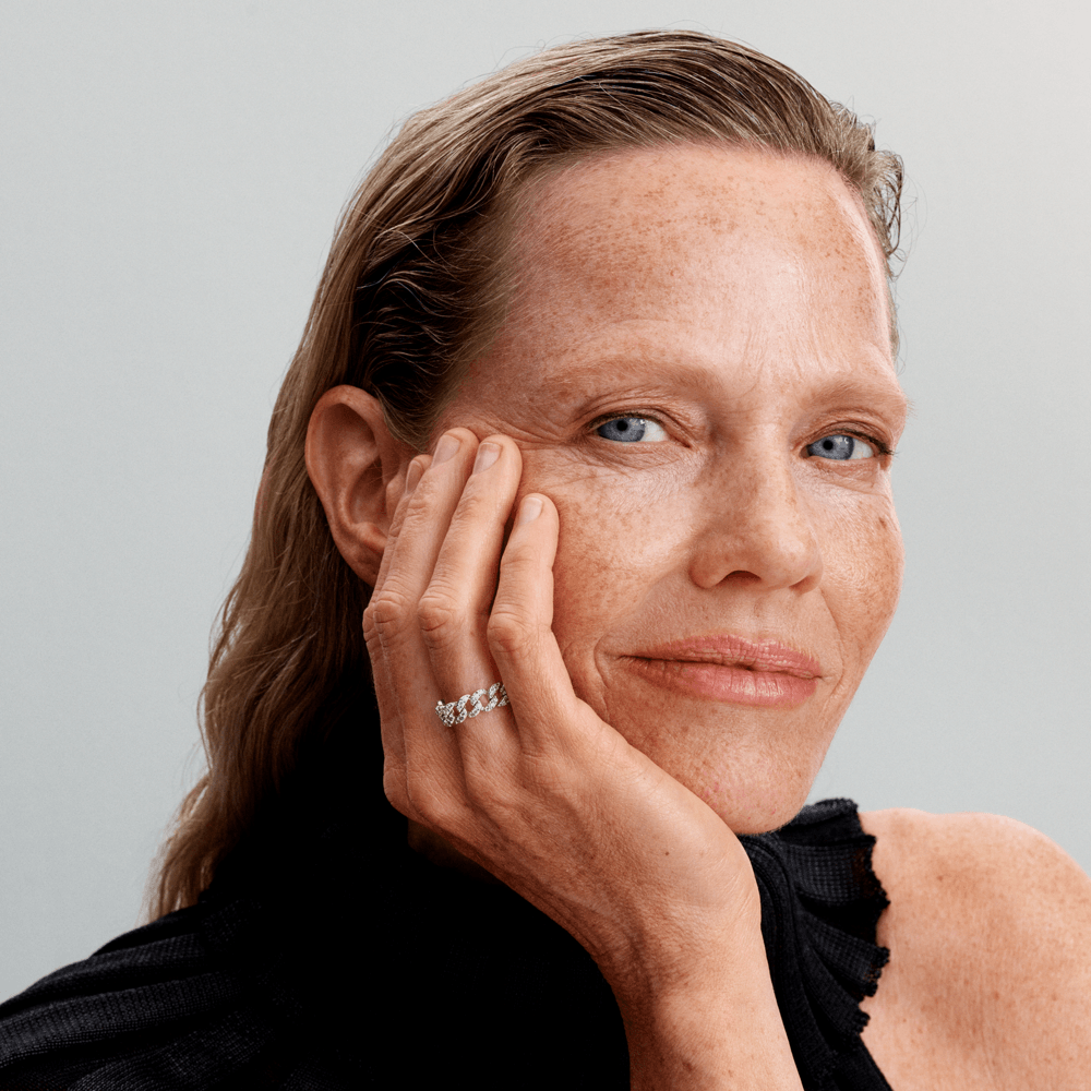 Anel De Prata Grande Elos Brilhantes De Zircônias