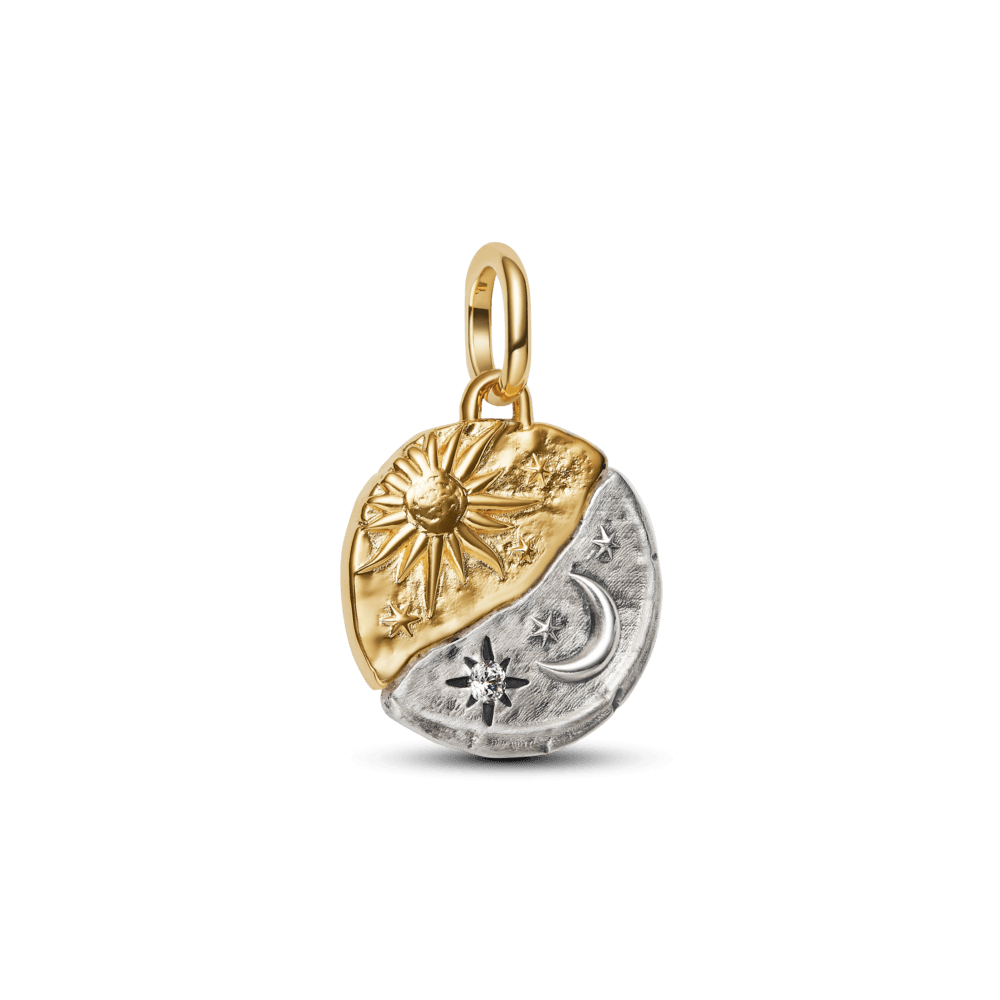 Charm Medalhão Sol E Lua Dois Tons