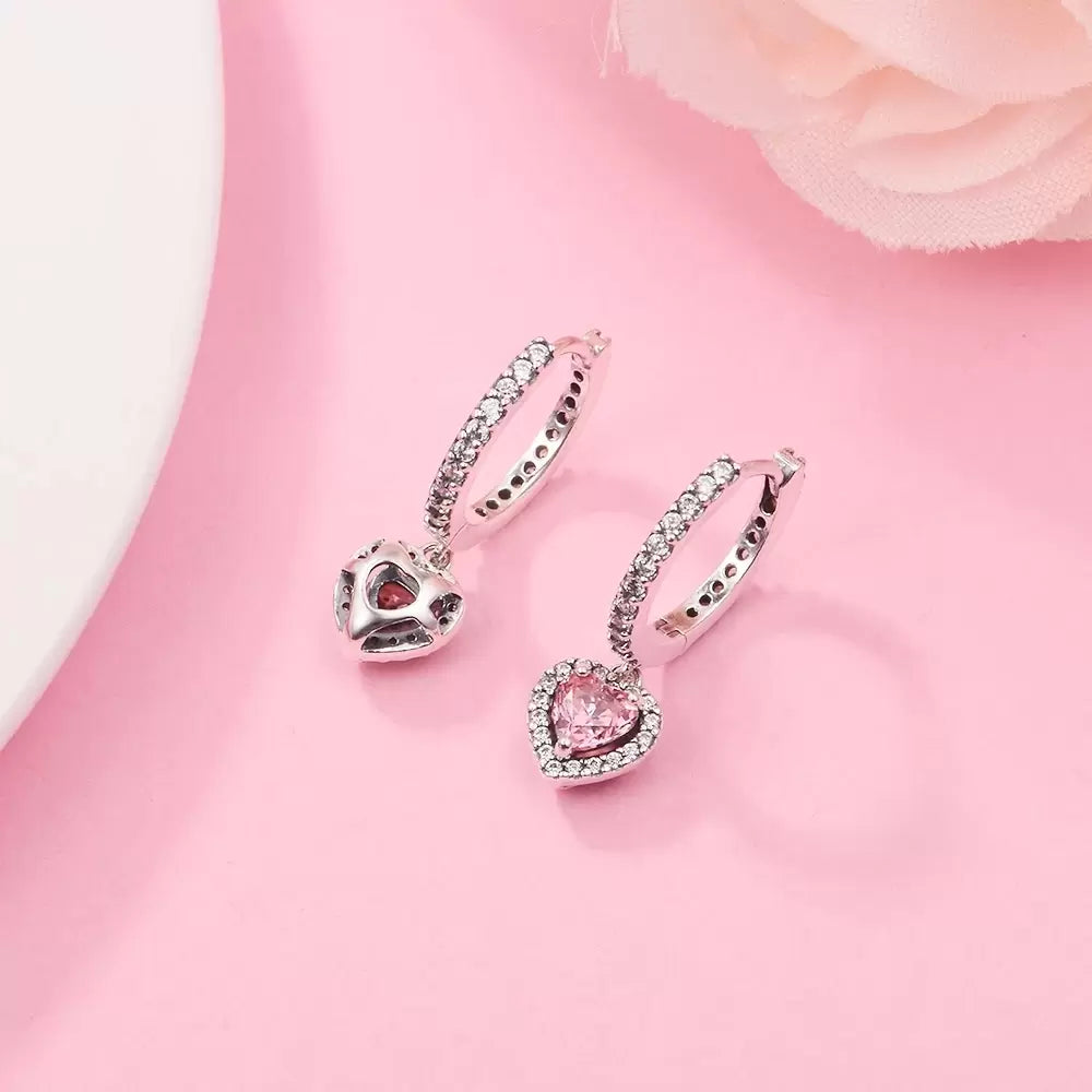 Brincos de Círculos de Corações Rosa