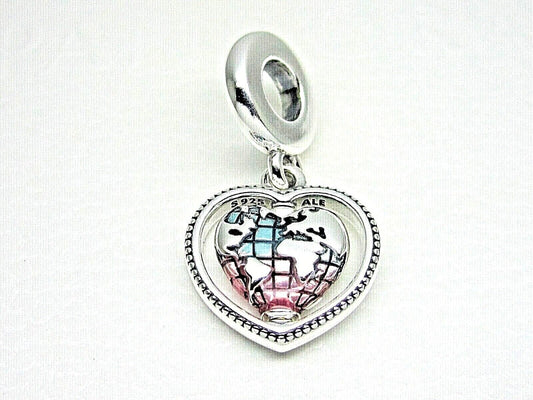 Charm Pendente Globo de Coracao Giratorio da Familia