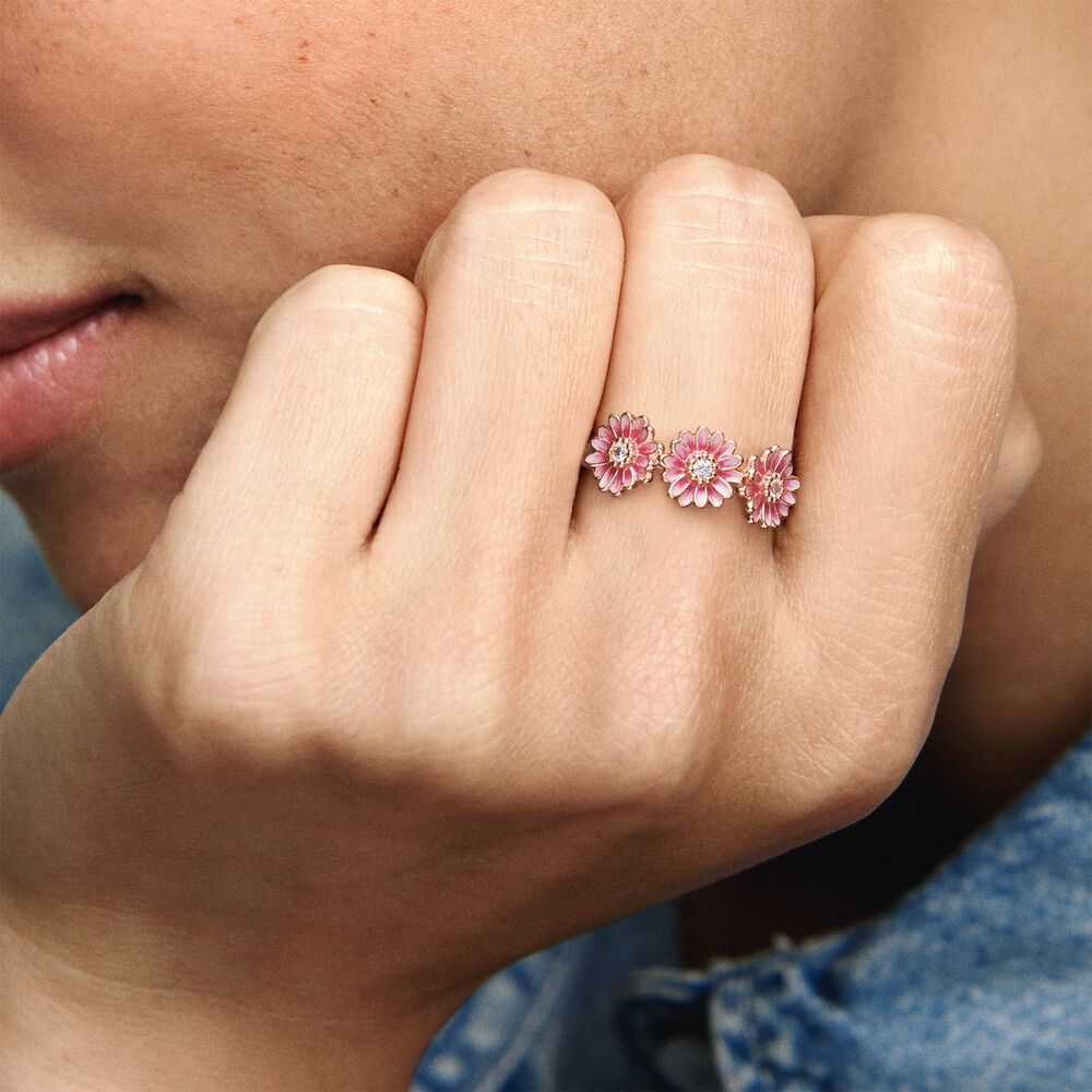 Anel Rose Trio De Margaridas Pink
