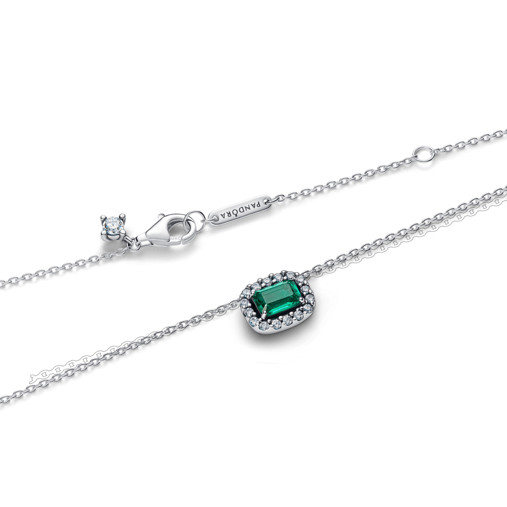 Colar De Prata Com Cristal Verde Retangular