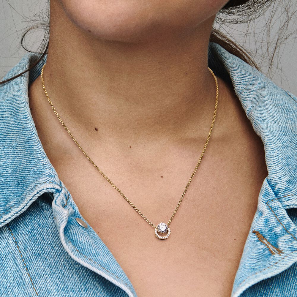 Colar Collier com Pingente Halo Redondo Cintilante