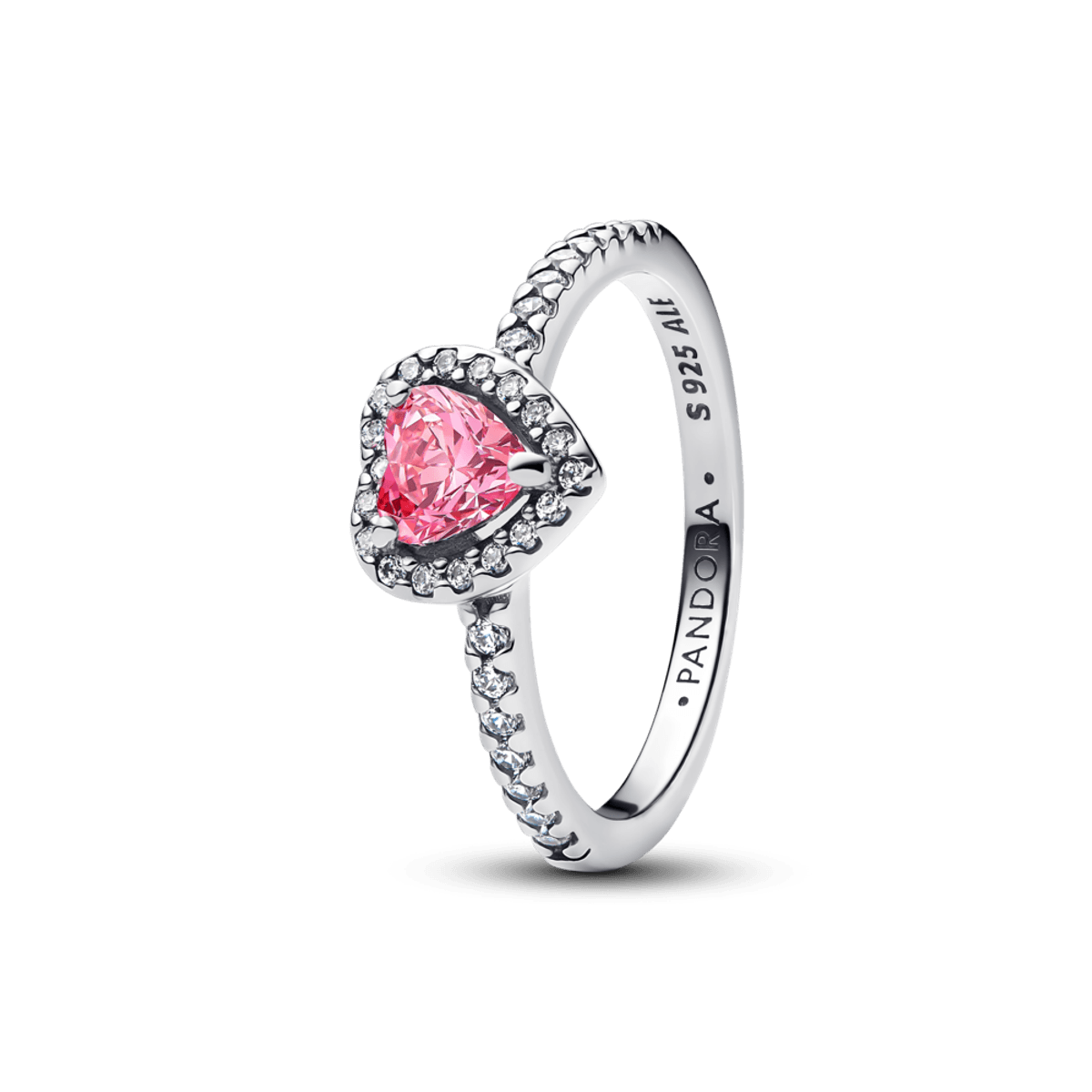 Anel Prata Coracao Rosa Brilhante Elevado