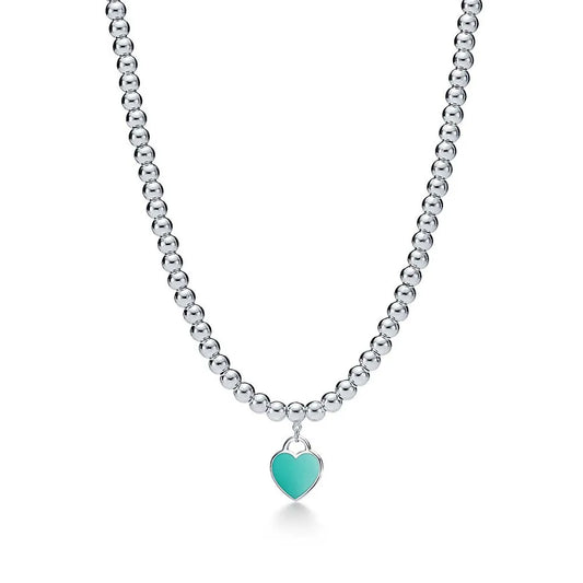 Colar de Contas com Coração Tiffany Blue® em Prata de Lei