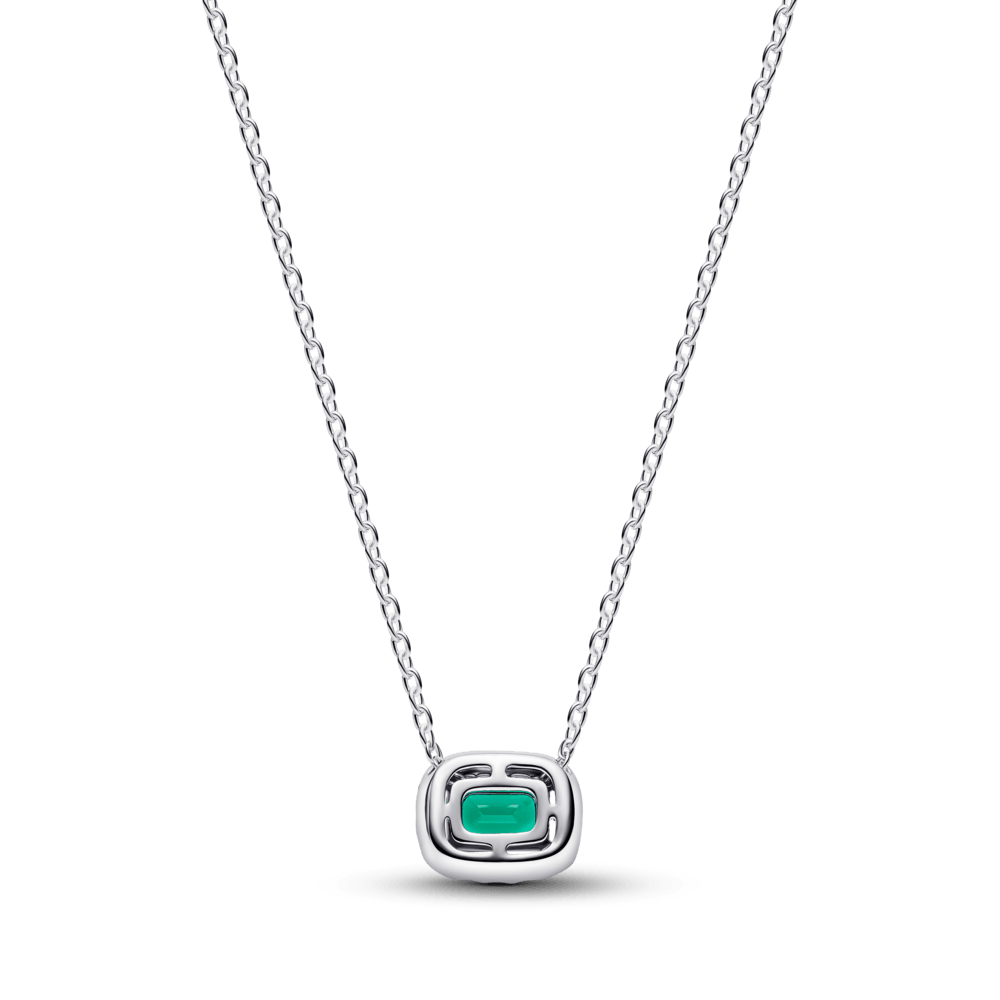 Colar De Prata Com Cristal Verde Retangular