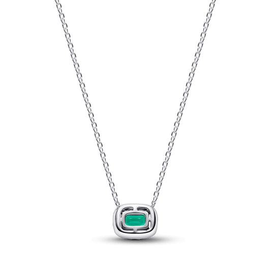Colar De Prata Com Cristal Verde Retangular