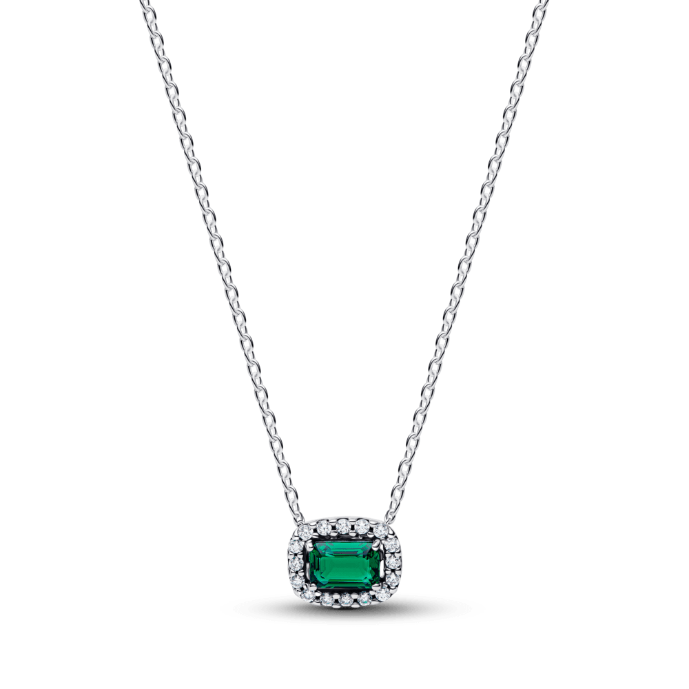 Colar De Prata Com Cristal Verde Retangular