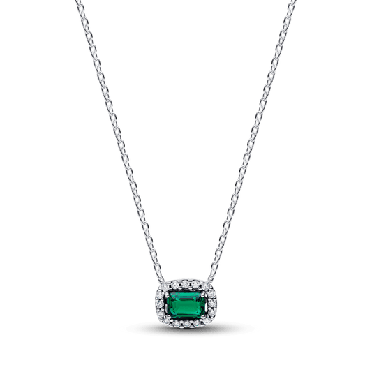 Colar De Prata Com Cristal Verde Retangular