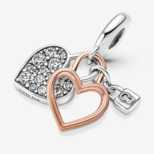 Charm Pendente Duplo Cadeado De Coracao
