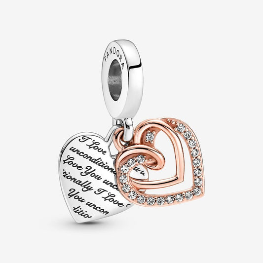 Charm Pendente Duplo Corações Entrelaçados