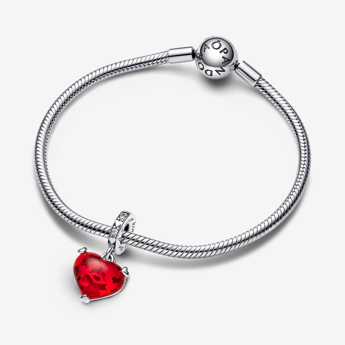 Charm Pendente Disney Mickey E Minnie Mouse Beijo Em Vidro Murano Vermelho