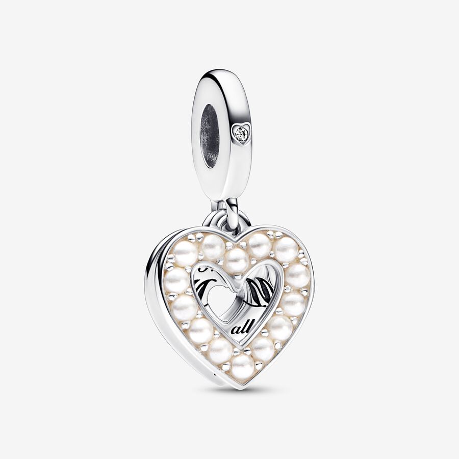 Charm Pendente Duplo Coração Branco Perolado