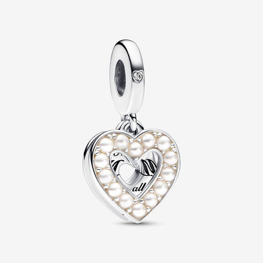 Charm Pendente Duplo Coração Branco Perolado
