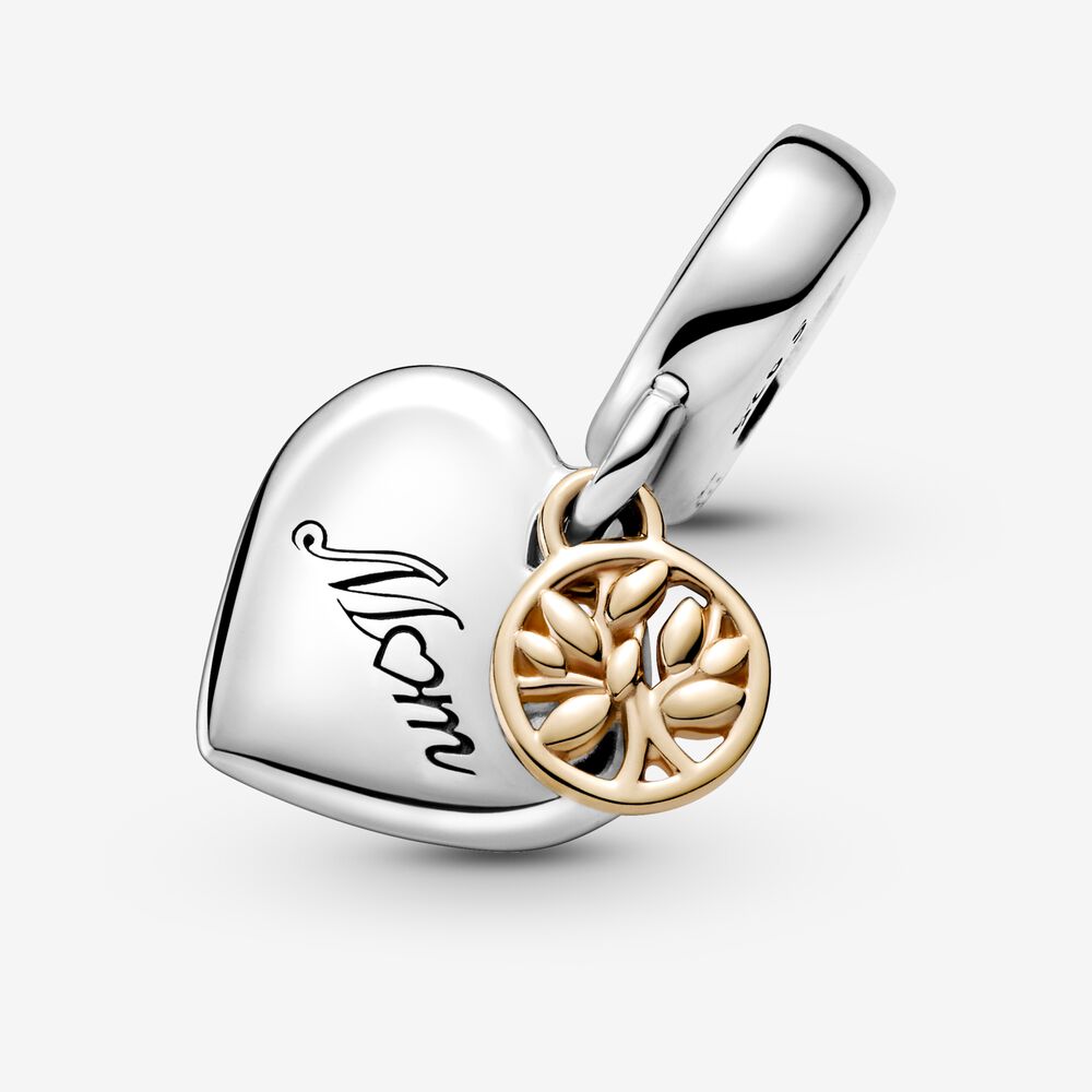 Charm Pendente Coracao Com Arvore Da Familia Em Dois Tons
