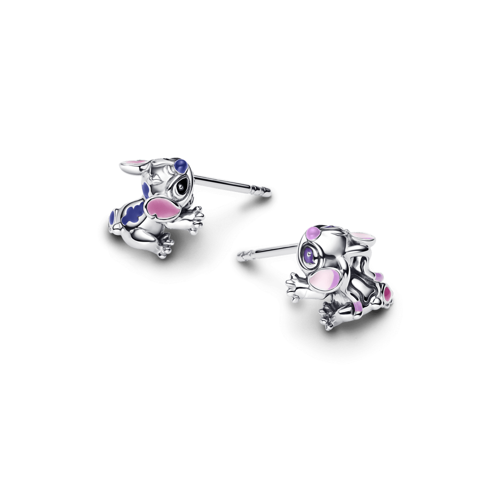 Brinco Prata Disney Stitch e Angel Pequeno