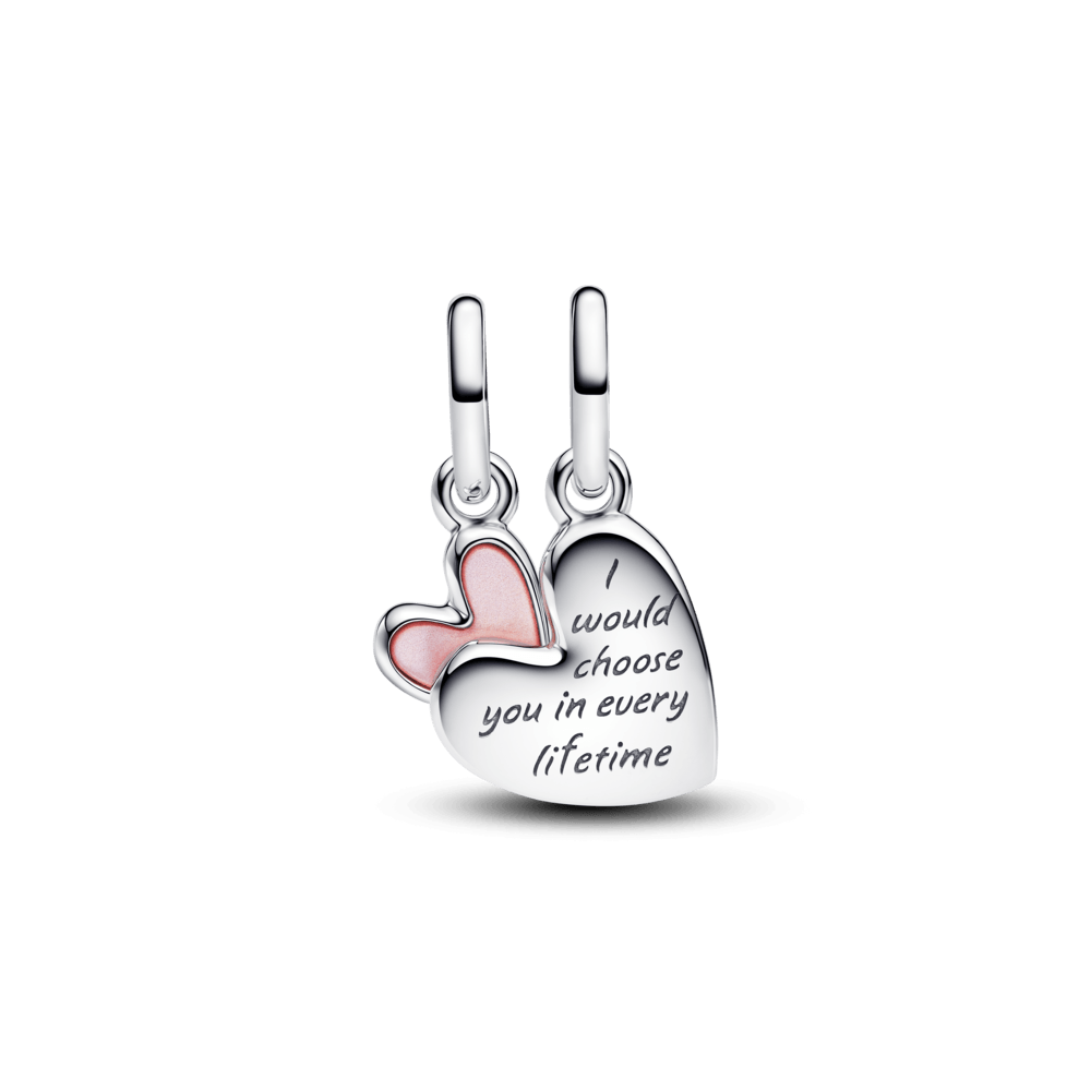 Charm Prata Coração De Mae E Filha Divisível
