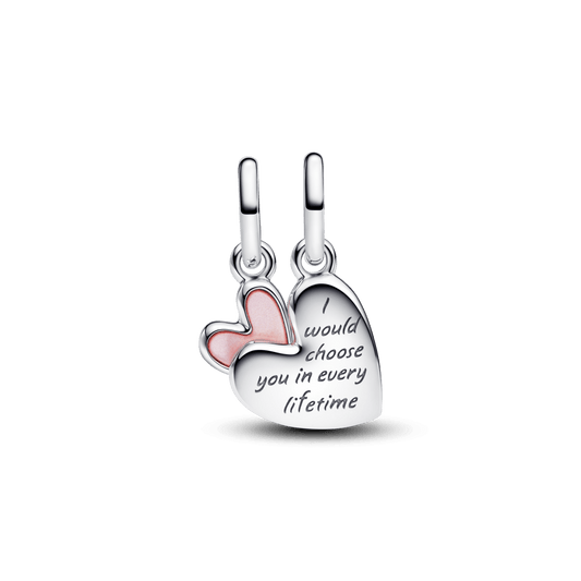 Charm Prata Coração De Mae E Filha Divisível