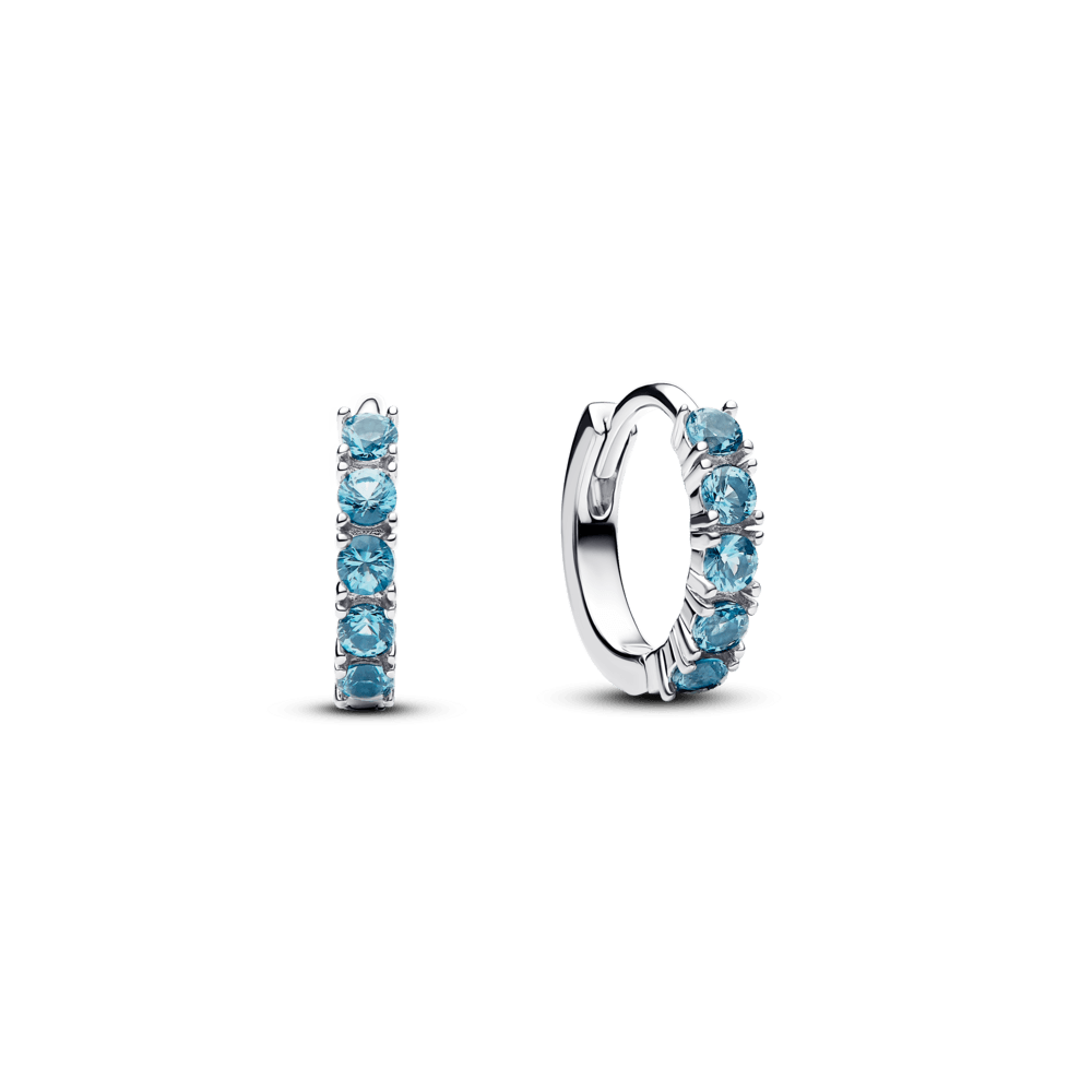 Brinco Argola Prata Media Com Cristal Azul