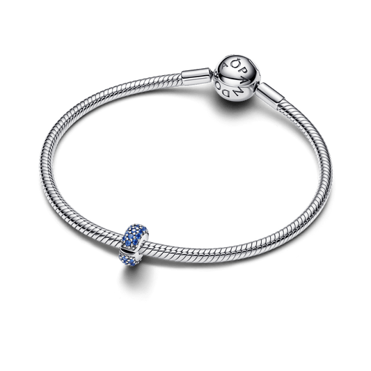 Charm Prata Clipe Redondo Azul Brilhante