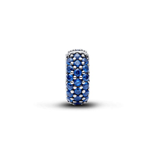 Charm Prata Clipe Redondo Azul Brilhante