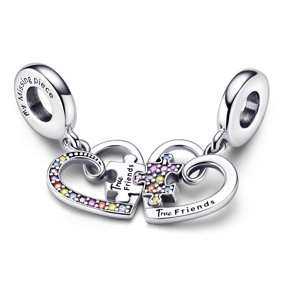 Charm Amizade Dois Coracoes em Quebra Cabeca