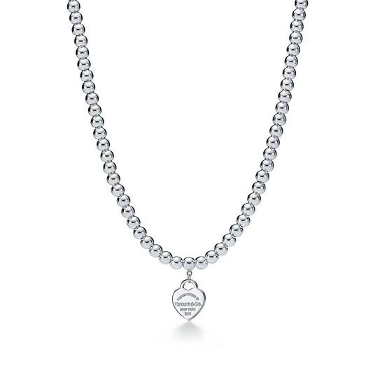 Colar de Contas com Coração Tiffany Blue® em Prata de Lei