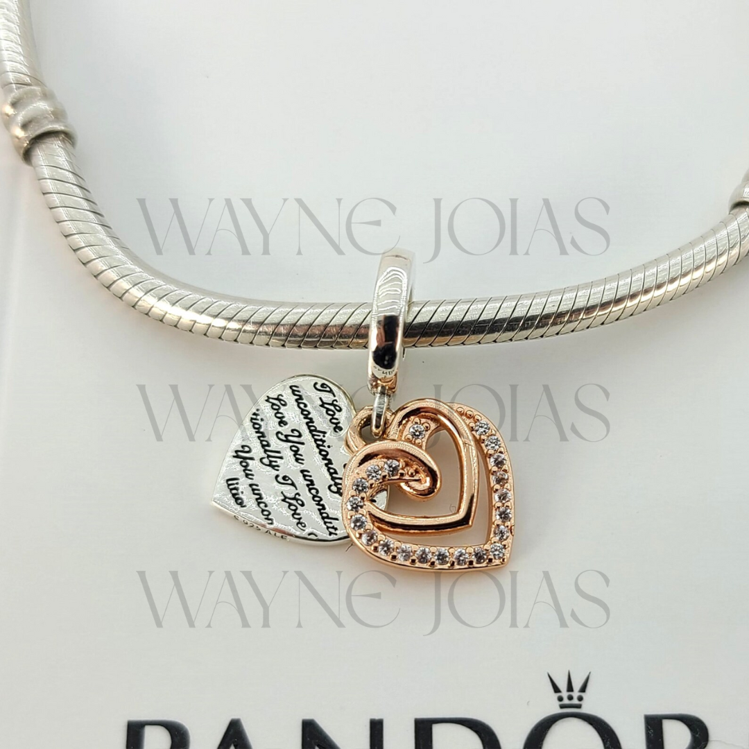 Charm Pendente Duplo Corações Entrelaçados
