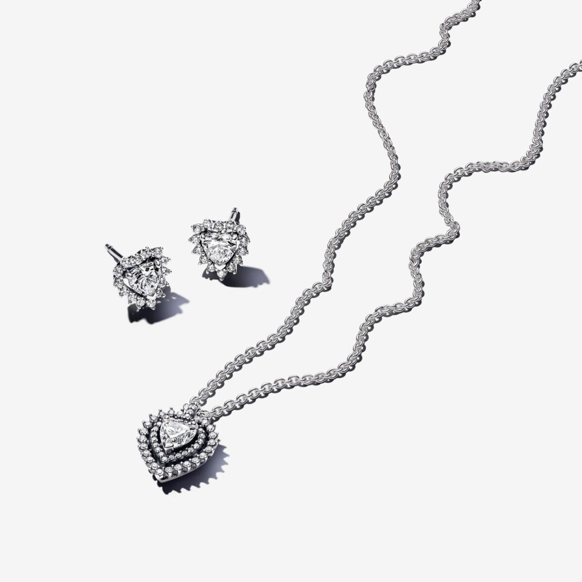 Conjunto de Joias Halo Coração Duplo Brilhante